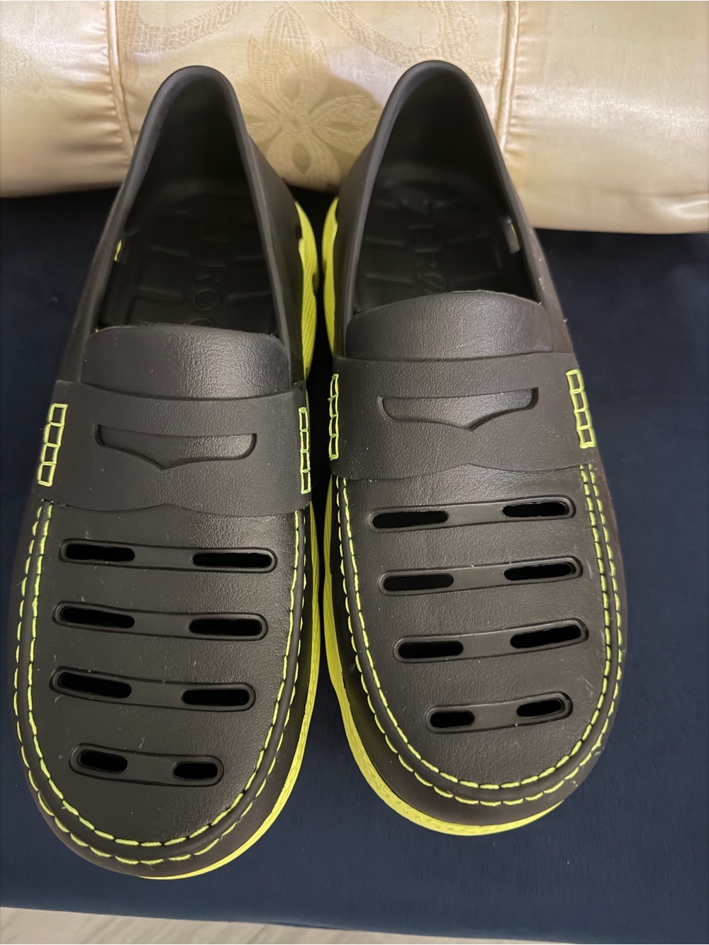 Cole Haan Black Slip-On Loafers with Neon Yellow Accents